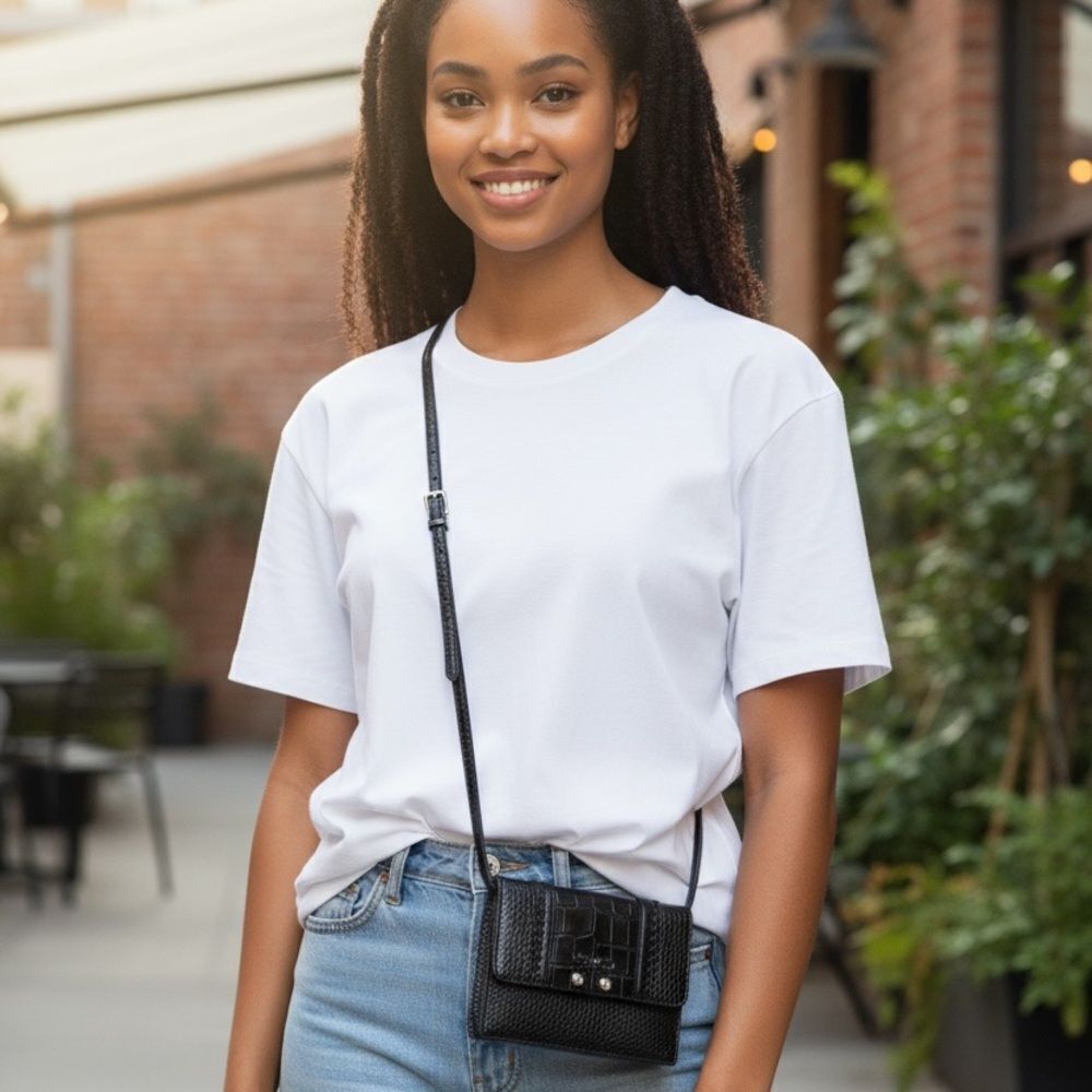 Brighton Cross body Wallet Black leather